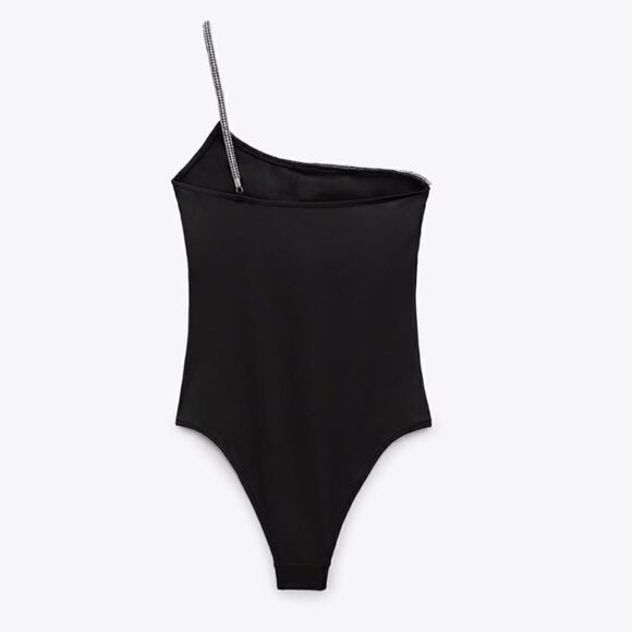Zara Asymmetric Jeweled One Piece Black Swimsuit - Picture 3 of 11